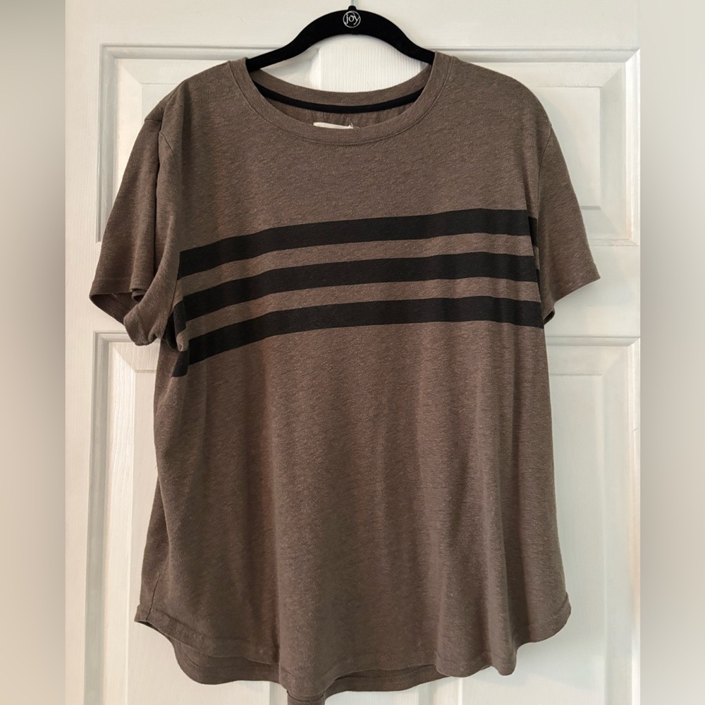 Women's Brown Short-Sleeve Tee with Black Stripes